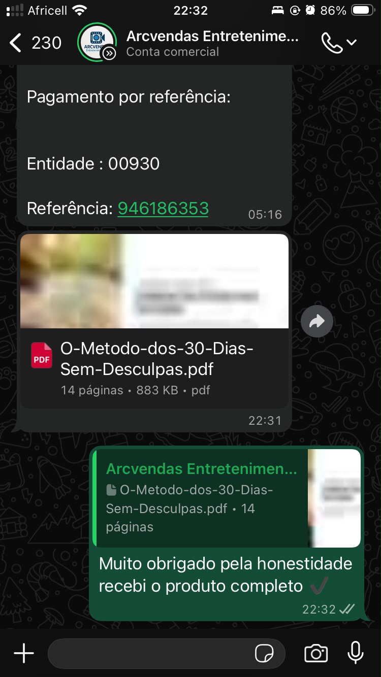Cliente confirma o pagamento por referência